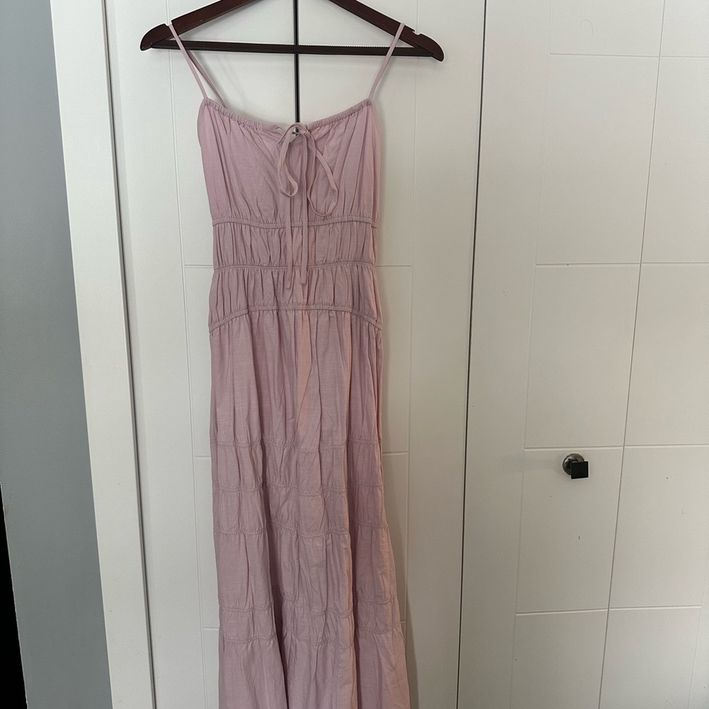 Soft Blush Tiered Maxi Dress with Tie Front